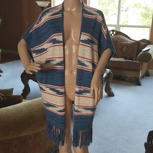 Lauren Ralph Lauren Fringed Knit Vest With Southwestern Colors (Size Medium)
